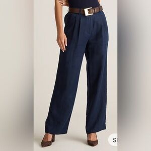 Quince 100% European Linen Pleated Trouser In Deep Navy Size 8
